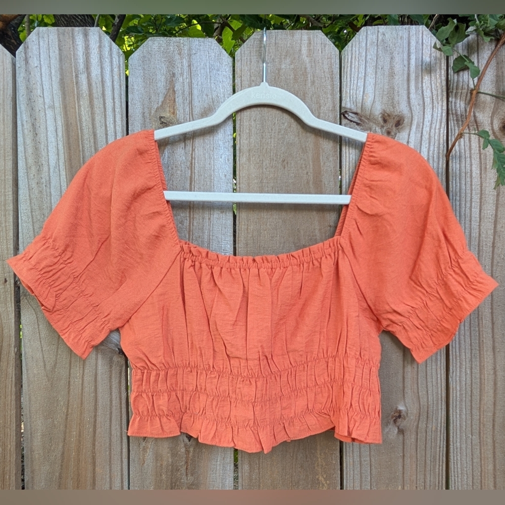 Paper Crane Orange Puff Sleeve Crop Top Shirt New